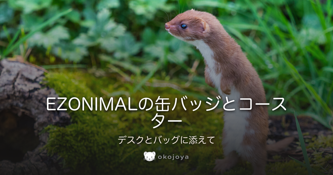 EZONIMALの缶バッジとコースター