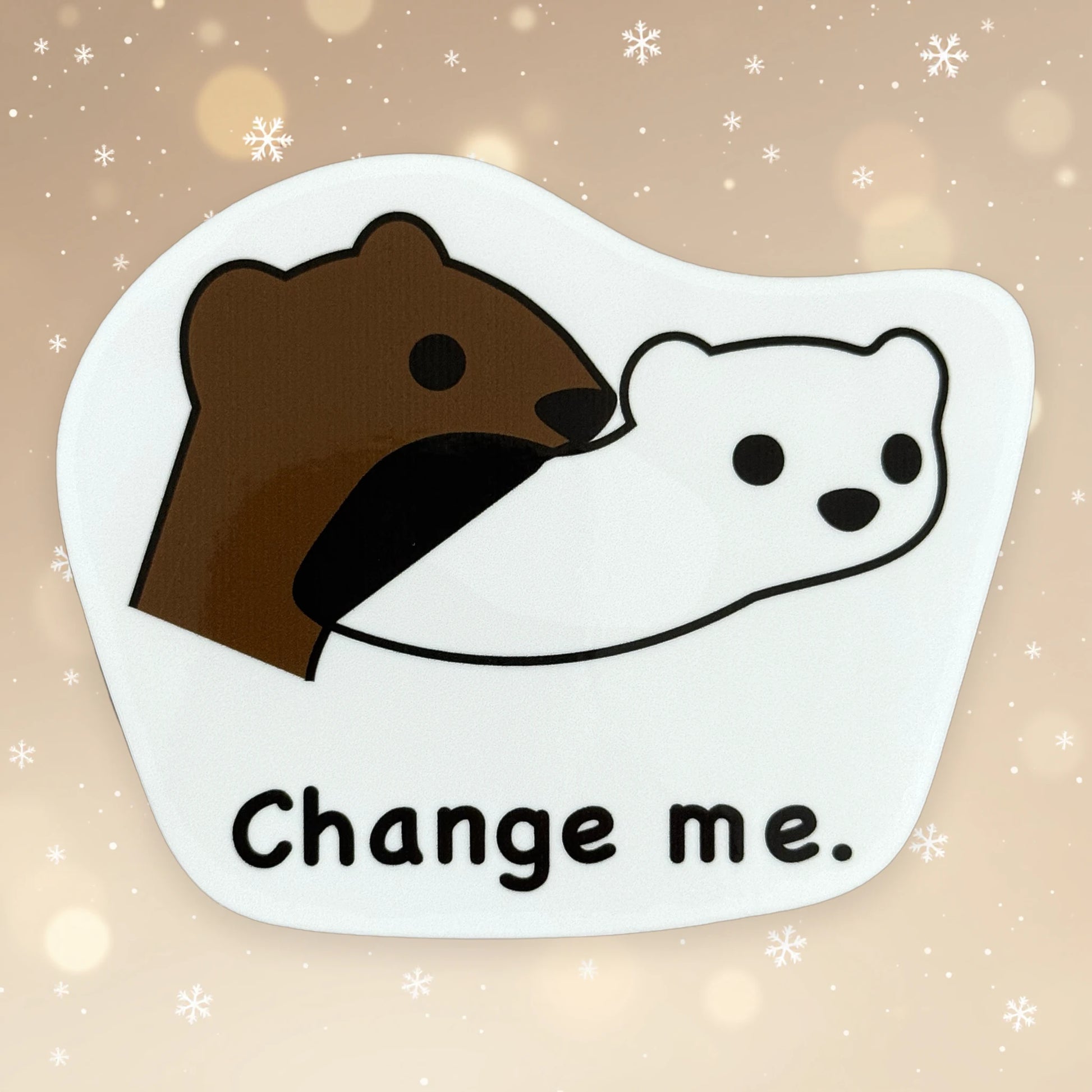 夏毛と冬毛のおこじょ（オコジョ）の防水ダイカットステッカー「Change me.」｜okojoya