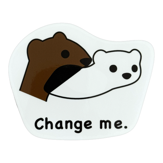 夏毛と冬毛のおこじょ（オコジョ）の防水ダイカットステッカー「Change me.」｜okojoya
