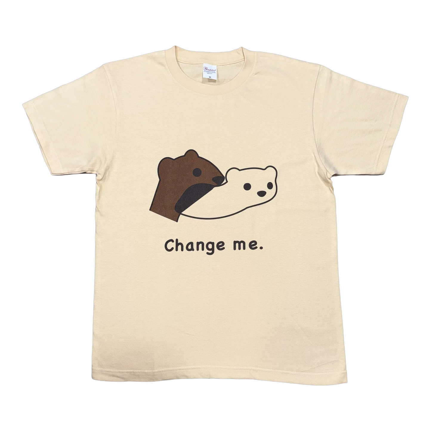 夏毛と冬毛のおこじょ（オコジョ）をプリントしたTシャツChange me.ナチュラル｜okojoya