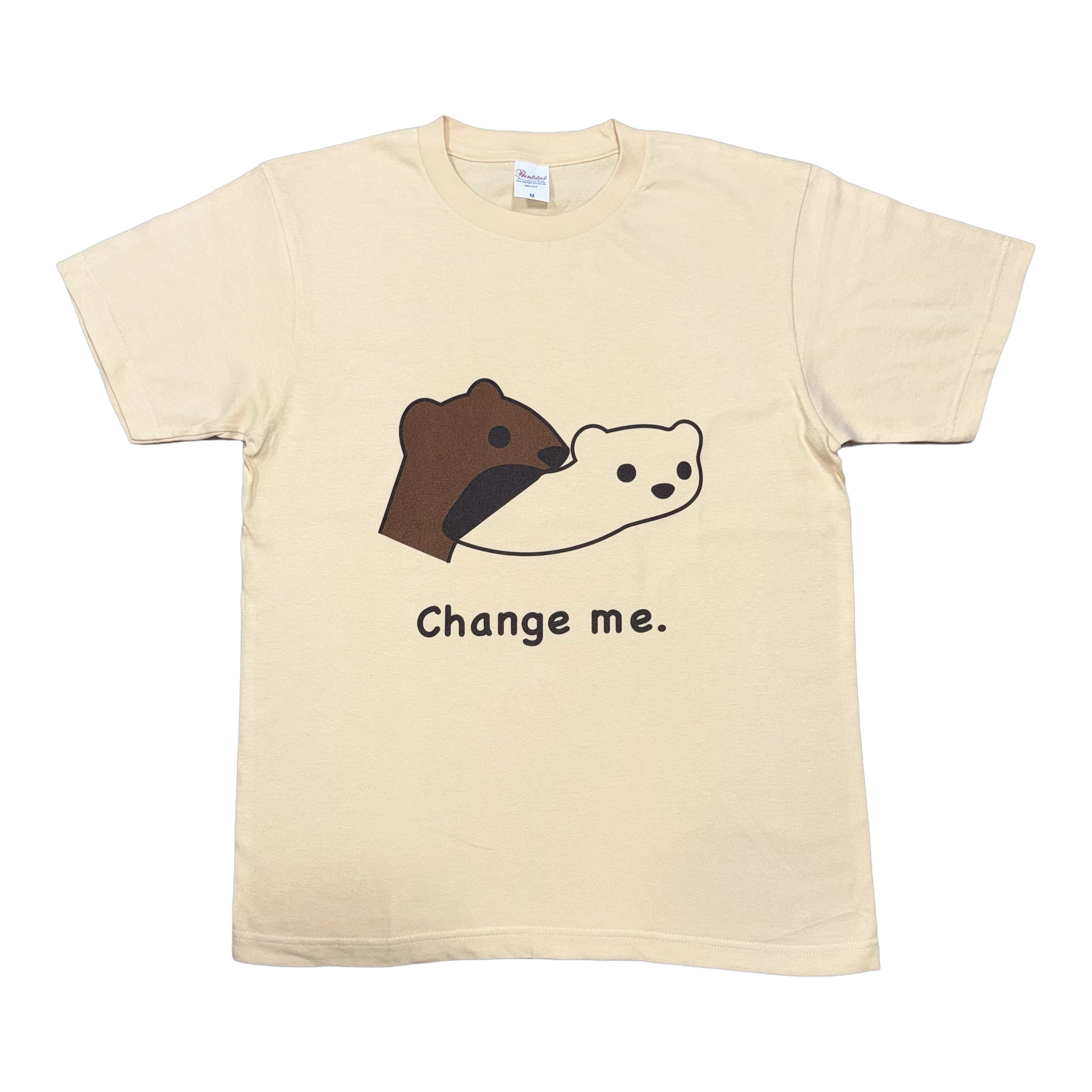 夏毛と冬毛のおこじょ（オコジョ）をプリントしたTシャツChange me.ナチュラル｜okojoya