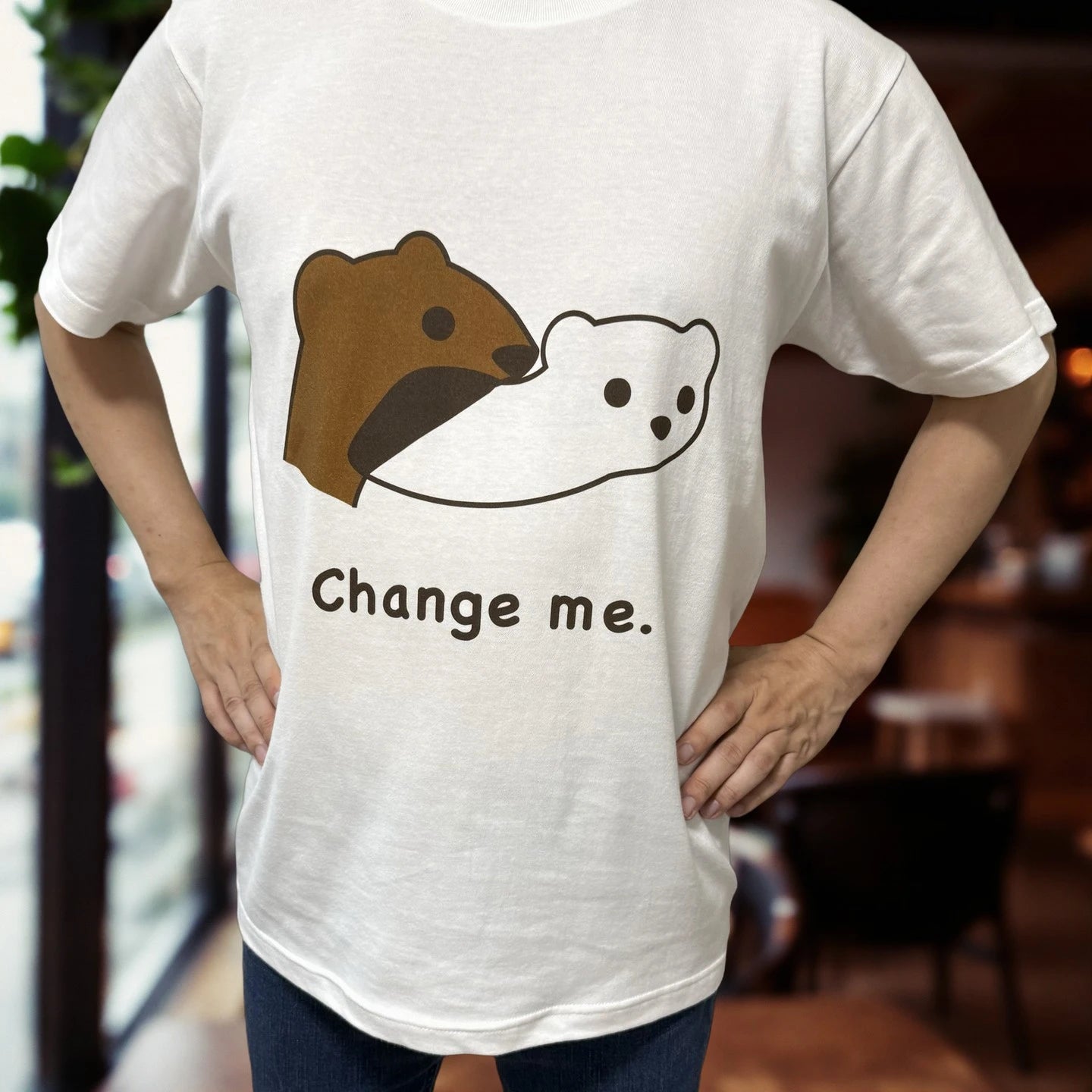 おこじょ（オコジョ）Tシャツ「Change me.」杢グレーの着用イメージ｜おこじょ屋