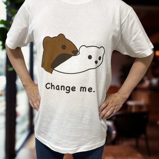 おこじょ（オコジョ）Tシャツ「Change me.」杢グレーの着用イメージ｜おこじょ屋